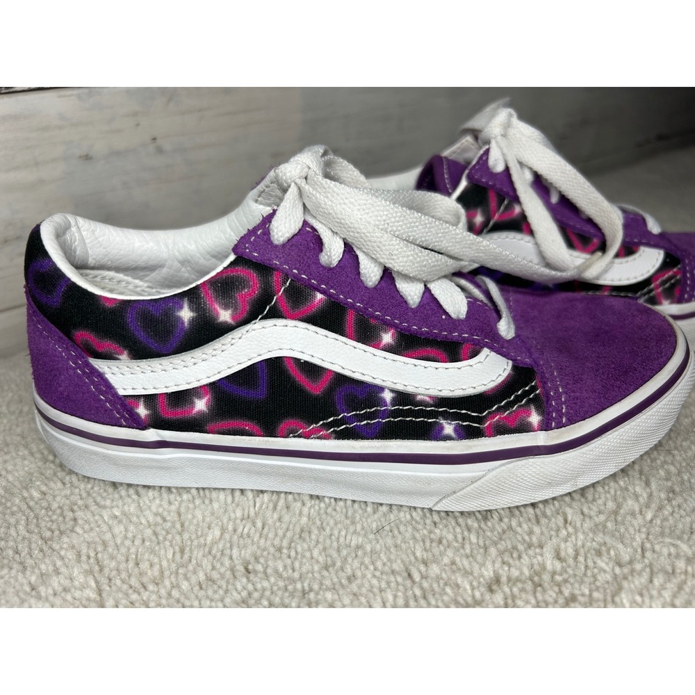 Vans‎ Old Skool Purple Suede Neon Heart Star Print Kids Sneakers Size 1.0